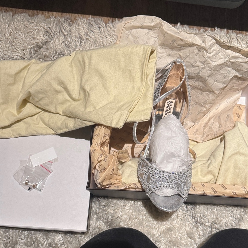 Badgley Mischka Silver Embellished Strappy Sandals